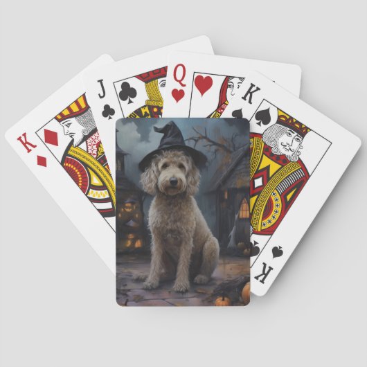 Jeu De Cartes Goldendoodle Citrouille Halloween effrayant (dos)