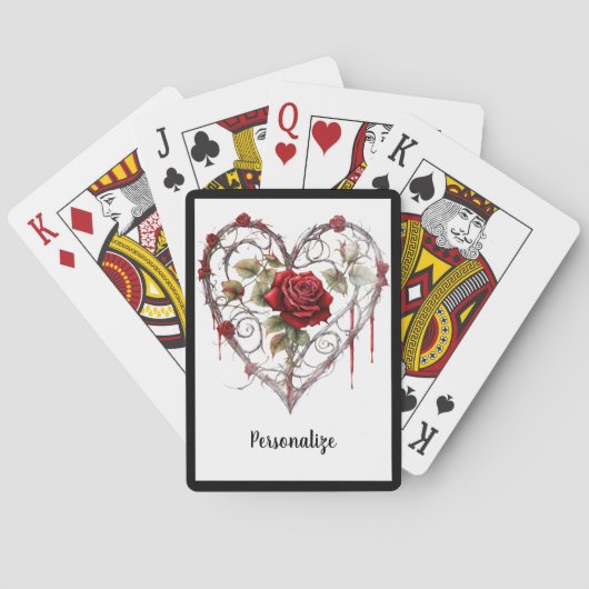 Jeu De Cartes Gothic Red Rose Heart with Vine Accent Personalize (dos)