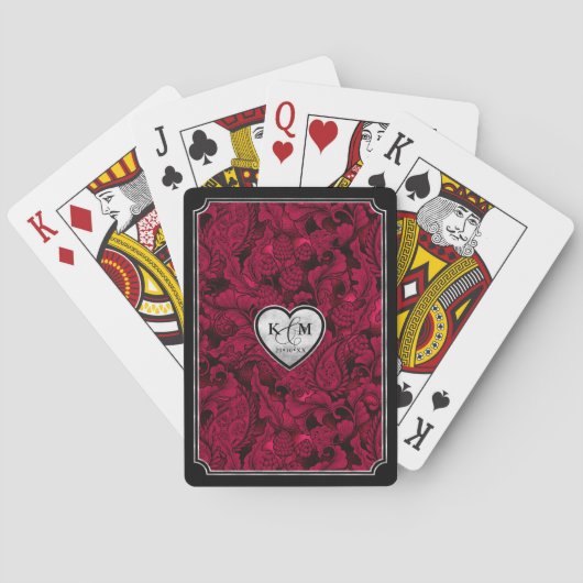 Jeu De Cartes Gothique Hallomariage Coeur Paisley Bourgogne ID86 (dos)