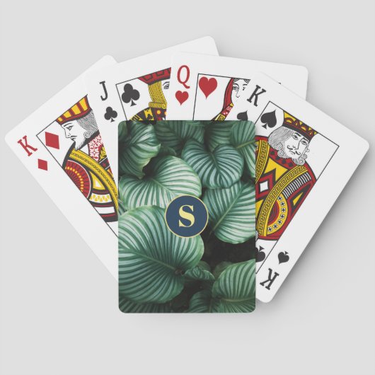 Jeu De Cartes Grand Design Feuille Vert, Monogramme Jaune (dos)