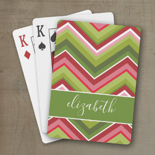 Jeu De Cartes Grand Motif coloré Chevron avec nom vert rouge