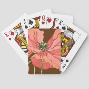 Jeu De Cartes Grande Fleur rose avec Arrière - plan rouge profon