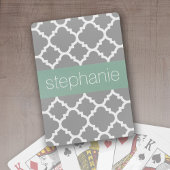 Jeu De Cartes Gray & Pastel Mint Quatrefoil Motif Nom personnali