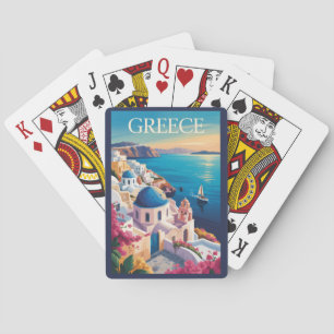 Jeu De Cartes Grèce Santorin Illustration Voyage Art Vintage