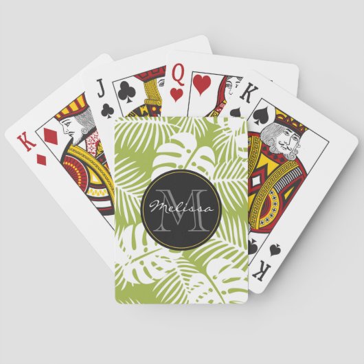 Jeu De Cartes Green Palm Feuille Rainforest Motif Monogram (dos)