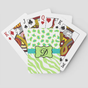 Jeu De Cartes Green White Zebra Leopard Skin Monogram
