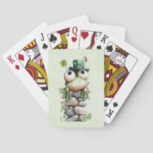 Jeu De Cartes Grenouille avec chapeau vert et trèfle mignonne
