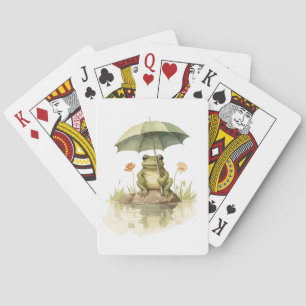 Jeu De Cartes Grenouille mignonne avec un parapluie au lac