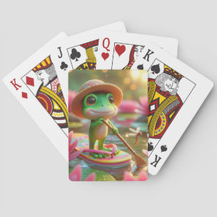 Jeu De Cartes Grenouille sur un tonneau dans un étang