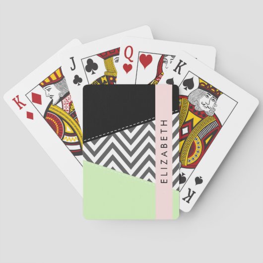 Jeu De Cartes Grey Zigzag, Grey Chevron, Mint, Votre Nom (dos)
