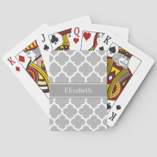 Jeu De Cartes Gris Blanc Marocain #5 Gris Foncé Monogramme Nom