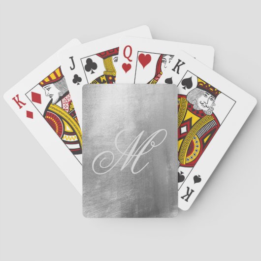 Jeu De Cartes Gris Fancy Monogramme Feuille Faux Argent Brillant (dos)