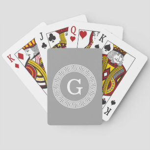 Jeu De Cartes Gris foncé blanc clé grecque cadre Rnd initial Mon