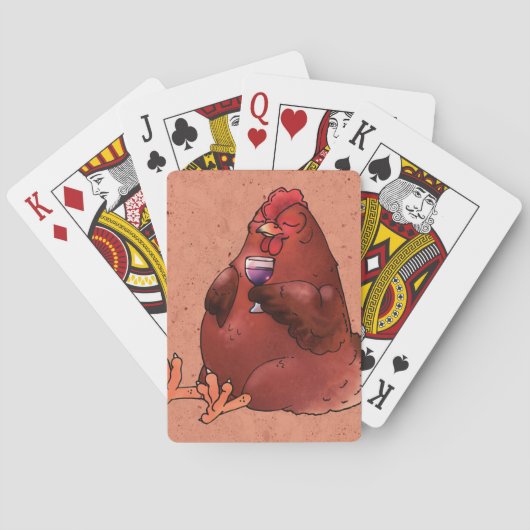 Jeu De Cartes Grosse poule rouge avec du vin (dos)