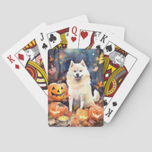 Jeu De Cartes Halloween Akita Américain Avec La Peur Citrouille