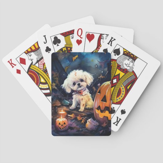 Jeu De Cartes Halloween Bichon Frise Avec La Peur Citrouille (dos)