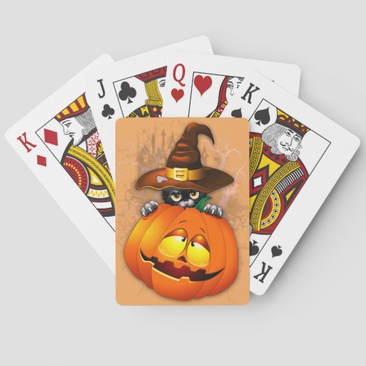Jeu De Cartes Halloween Cute Kitty Witch and Pumpkin Friend (dos)