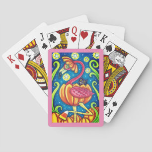 JEU DE CARTES HALLOWEEN FLAMANT ROSE ROSE & CHAT NOIR EN CITROUI