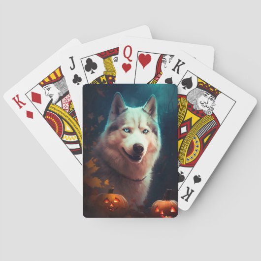 Jeu De Cartes Halloween Husky Sibérien Avec La Peur Citrouille (dos)