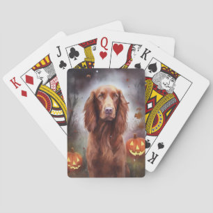 Jeu De Cartes Halloween Irish Red Setter avec citrouilles effray
