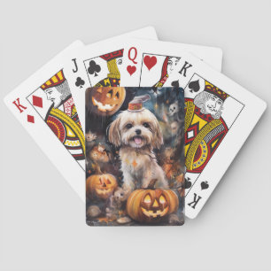 Jeu De Cartes Halloween Lhassa Apso Avec Peur Citrouille