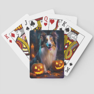 Jeu De Cartes Halloween Shetland Sheepdog Avec la peur Citrouill