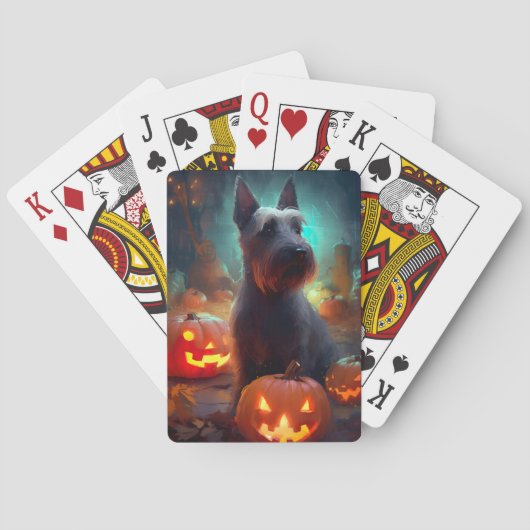 Jeu De Cartes Halloween Terrier écossais avec la peur Citrouille (dos)