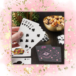 Jeu De Cartes Hamsa main avec le mal oeil et les coeurs rose sur