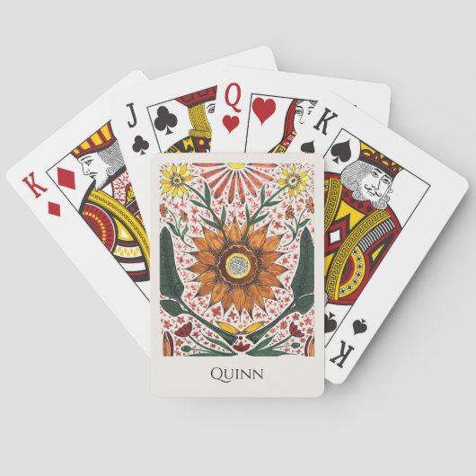 Jeu De Cartes Hand Painted Botanical Symmetry with Name (dos)