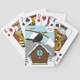 Jeu De Cartes Happy Blackbird chanter dans le paysage hivernal
