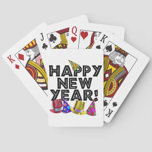Jeu De Cartes Happy New Year - Black Text with Party Hats (dos)