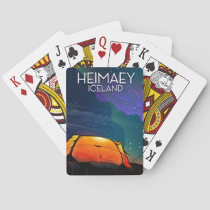 Jeu De Cartes Heimaey, Islande, affiche de vacances de camping.