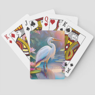 Jeu De Cartes Héron blanc à bec orange, oiseau de fantaisie