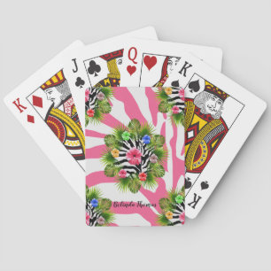 Jeu De Cartes Hibiscus tropical et rayures exotiques de zèbre ro