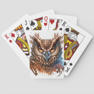Jeu De Cartes Hibou Portrait Animal Peinture Faune Extérieur Art