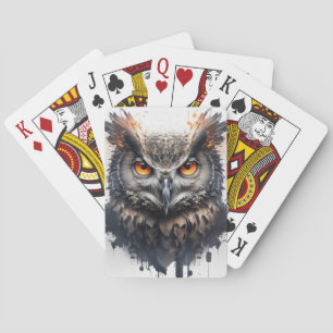 Jeu De Cartes Hibou Portrait Animal Peinture Faune Extérieur Art