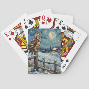 Jeu De Cartes Hibou vintage sur une clôture au-dessus d'un champ