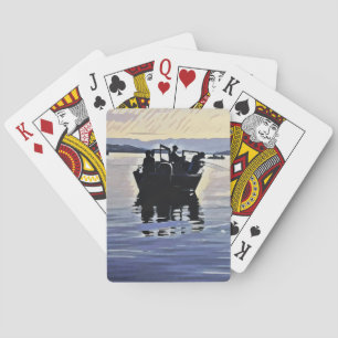 Jeu De Cartes hommes pêchant dans le lac silhouette abstraite ar