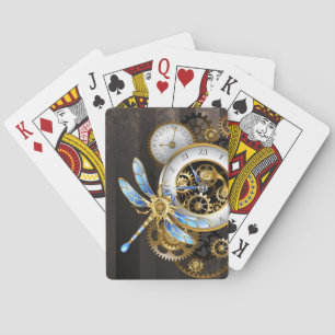 Jeu De Cartes Horloge à vapeur avec libellule mécanique