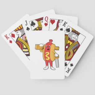 Jeu De Cartes Hotdog as Carpenter with Saw & Wood