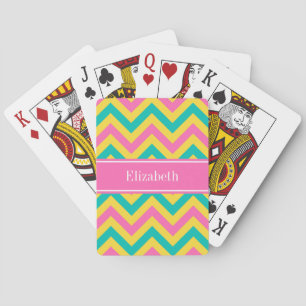 Jeu De Cartes HotPink2 Ananas Turquoise LG Chevron Nom Monogramm
