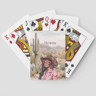 Jeu De Cartes Howdy Western Black Cowgirl en lunettes de soleil 
