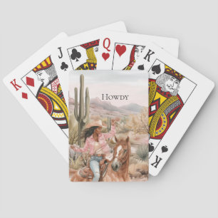 Jeu De Cartes Howdy Western Cowgirl en rose sur cheval