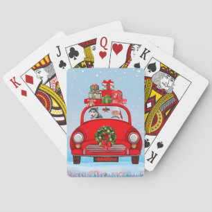 Jeu De Cartes Husky sibérien dans une voiture avec le Père Noël