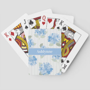Jeu De Cartes Hydrangea Bleu Élégant Rayure Grise Vert Sauge Nom
