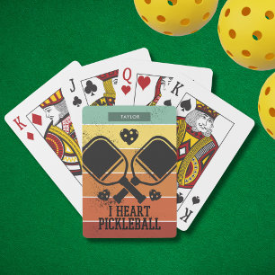 Jeu De Cartes I Love Pickleball Retro Stripes Monogramme Nom