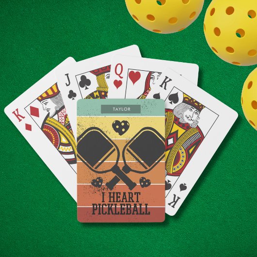Jeu De Cartes I Love Pickleball Retro Stripes Monogramme Nom