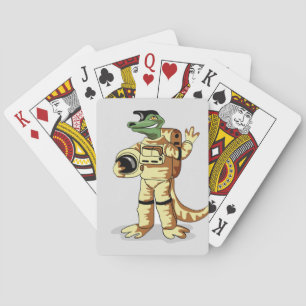 Jeu De Cartes Iguanodon Habillé Dans Un Spacesuit Cosmonaute.