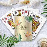 Jeu De Cartes Ile tropicale Monogramme floral Script Gold Foil<br><div class="desc">Ajoutez votre sens du style spécial au temps de jeu avec ces personnages chic et modernes jouant aux cartes. Étonnant, sophistiqué, coloré, oiseaux d'aquarelle tropicale de fleurs de paradis, faux parties scintillant or, et script de calligraphie personnalisée avec un original monogramme audacieux, superposent un arrière - plan élégant, glam brossé...</div>