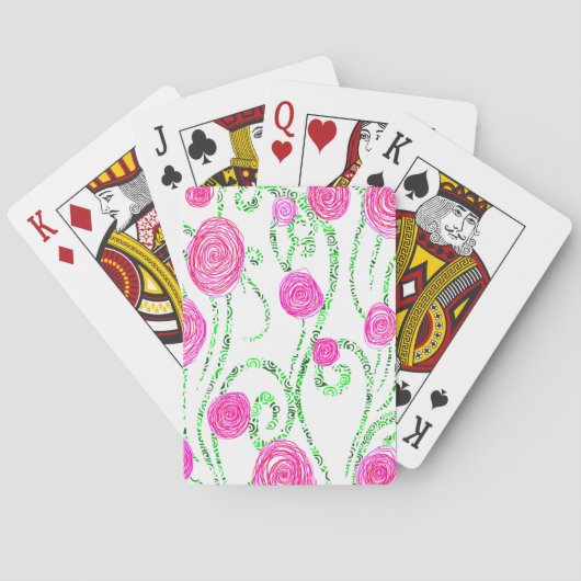 Jeu De Cartes Illustration de fleurs vert et rose (dos)